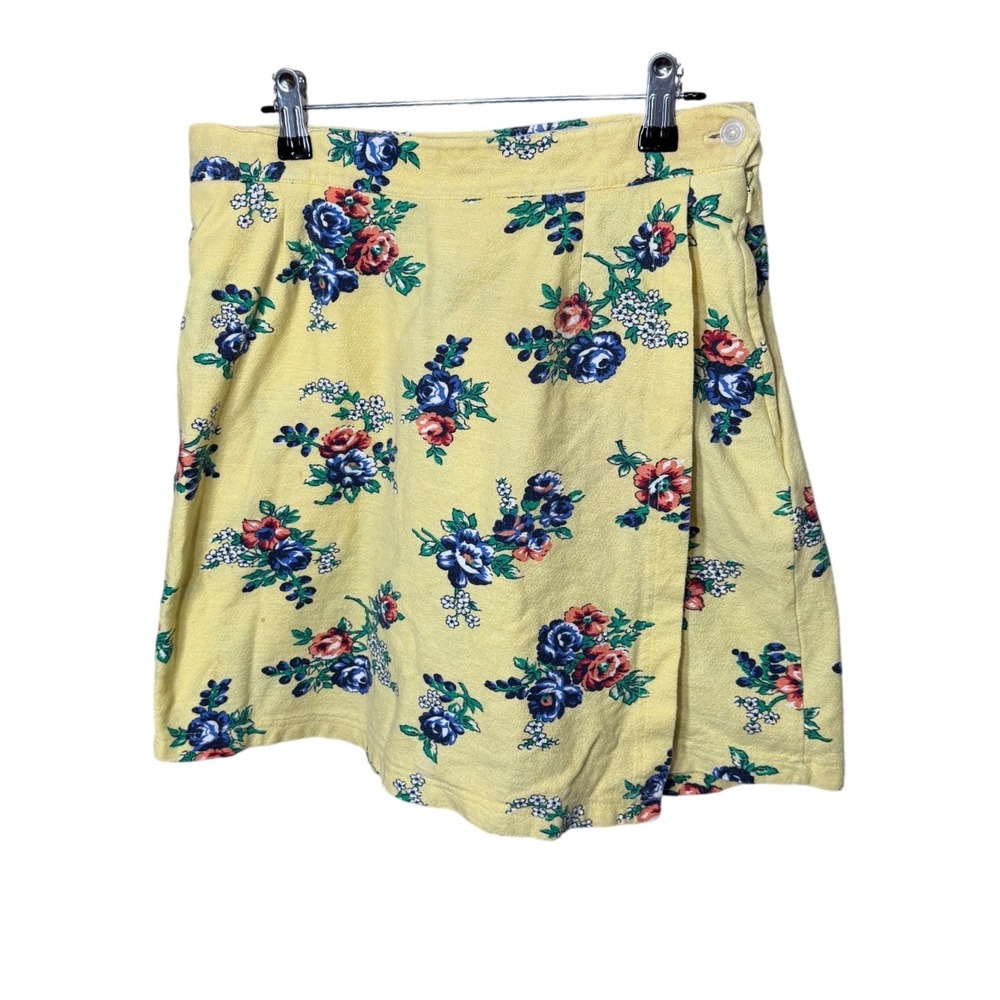 Pivot Rules Vintage Floral Skort Yellow Cotton Wrap Front Shorts Womens 8 90s